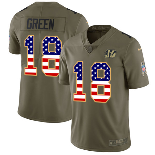 Nike Bengals #18 A.J. Green Olive/USA Flag Men's Stitched NFL Limited Salute To Service Jersey